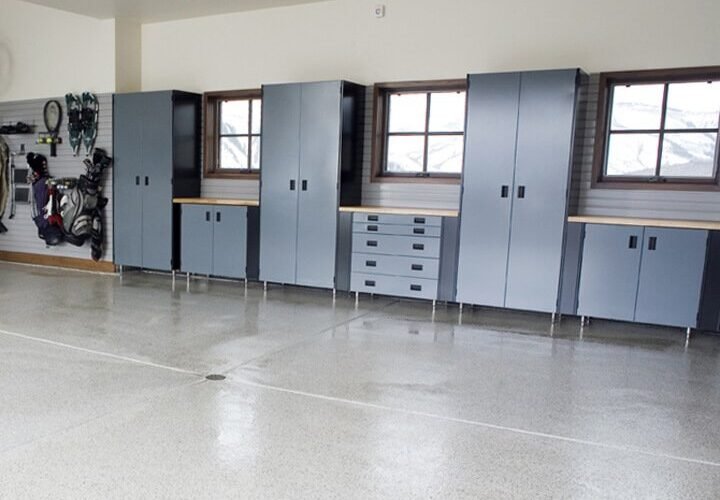 Onex garage cabinets - configured, sized to fit, matches house & wall colours