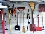 thomas transformation, 2 car garage beaches - slatwall organizers, hooks, garden tools, after