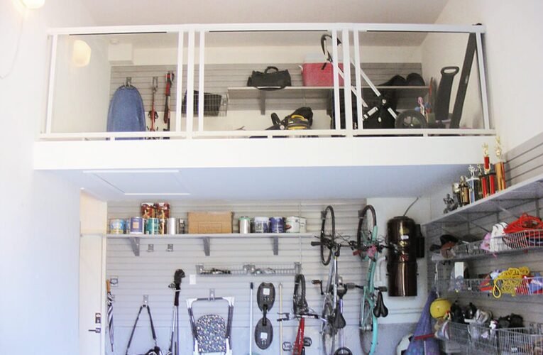 1 car garage, central Toronto - attic mezzanine overhead storage for 1.5 storey garage