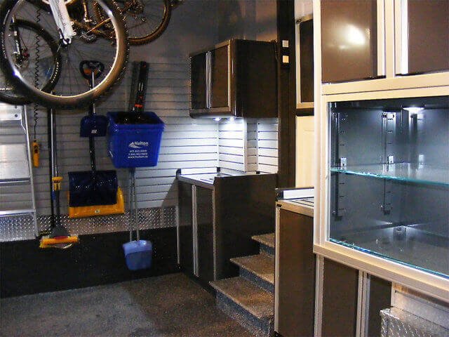 ctech cabinets black finished polyaspartic floor coating stairs glass cabinet base upper slatwall organization long tools overhead bike rack