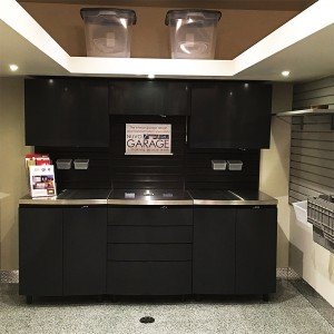 avenue decor centre 17035 yonge street newmarket ontario nuvo garage contour cabinets slatwall shelf baskets overhead storage platform workspace pot lights